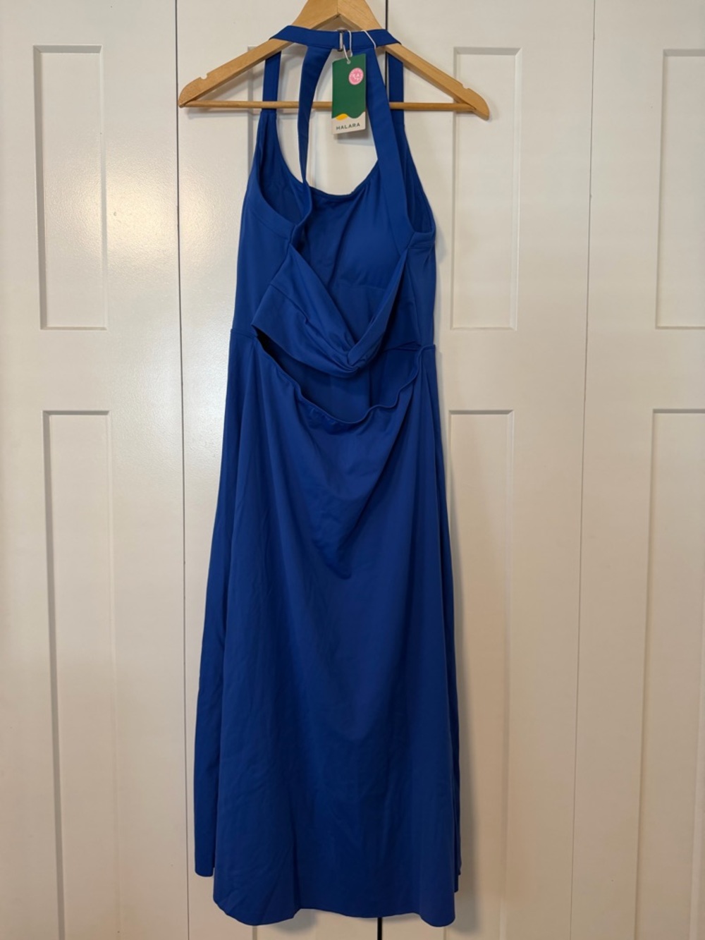 HALARA Blue Midi Halter Dress Twist Back - Picture 2 of 4